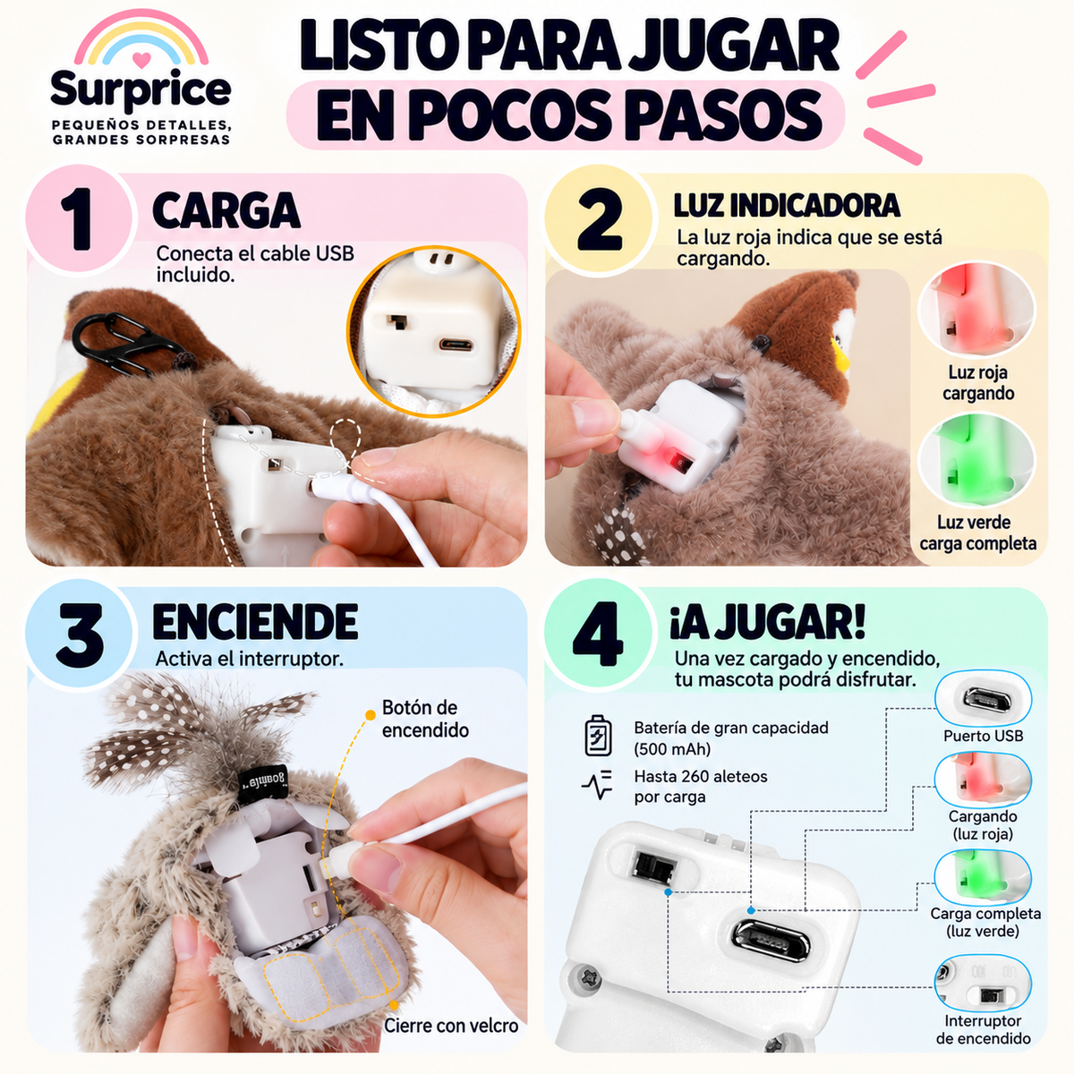 Pájaro Interactivo con Sonido para Gatos