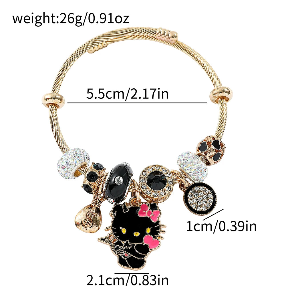 Sanrio Hello Kitty Bracelet for Girl, Kawaii Anime Accessories, Crystal Adjustable Bracelet, Cute Student Christmas Gifts, New