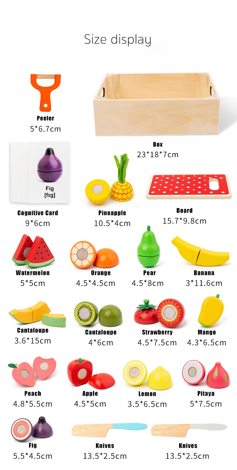 19 Pcs Wooden Play Food Cutting Set Toddler Pretend Play Kitchen Fruits Gift for Boys Girls Educational Toys Early education