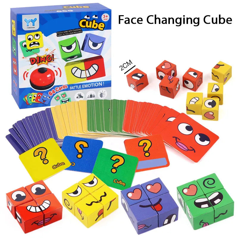 Face Changing Cube Building Blocks Fun Tabletop Parent-Child Board Game Early Education Wooden Puzzle Block Toys For Boys Girls