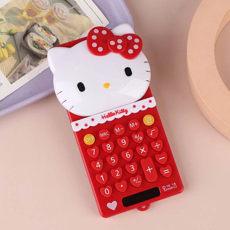 Hello Kitty Pocket Calculator Cute Electronic Push Back Design Portable Office Supplies Math Device Kawaii Student Children Gift