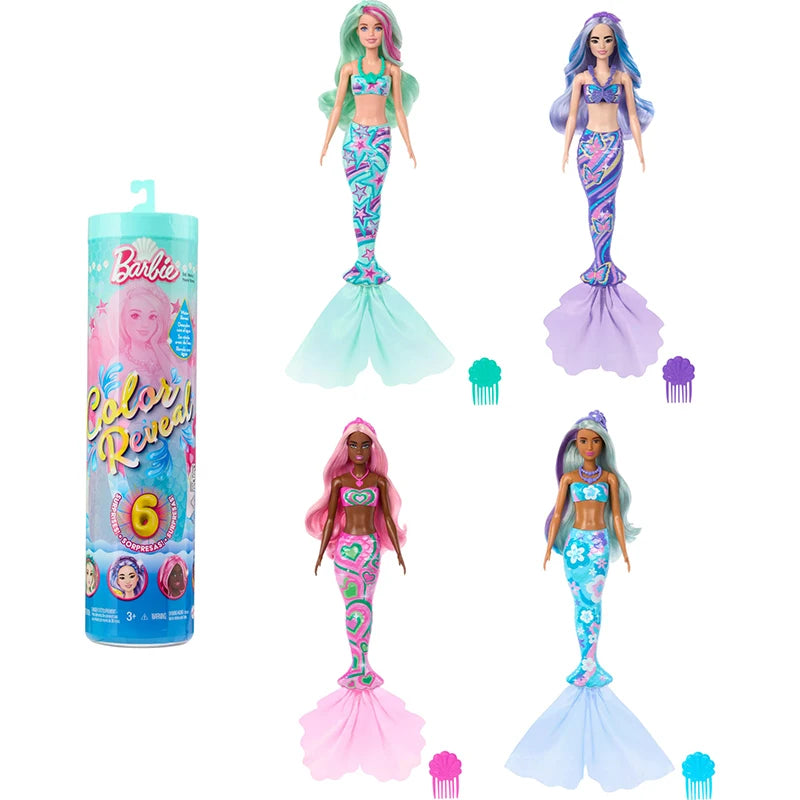 Barbie Color Reveal Doll Accessories with Surprises Mermaid Series Party Water Reveal Series Neon Tie-Dye Series Toy Kids Gift