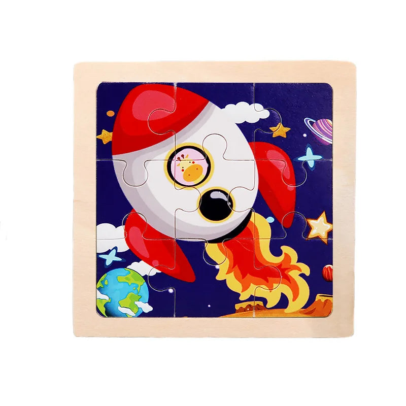 Child Animal Wooden Puzzle Montessori Cognitive Game Cartoon Traffic Tangram Educational Development Toy Baby Gift 2 3 years old