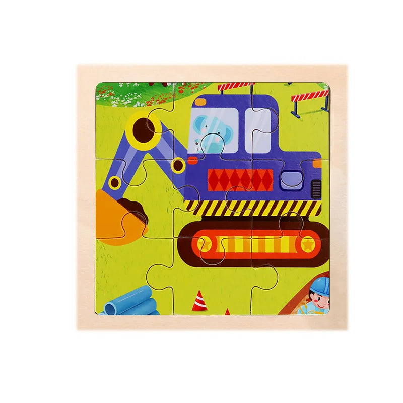 Child Animal Wooden Puzzle Montessori Cognitive Game Cartoon Traffic Tangram Educational Development Toy Baby Gift 2 3 years old