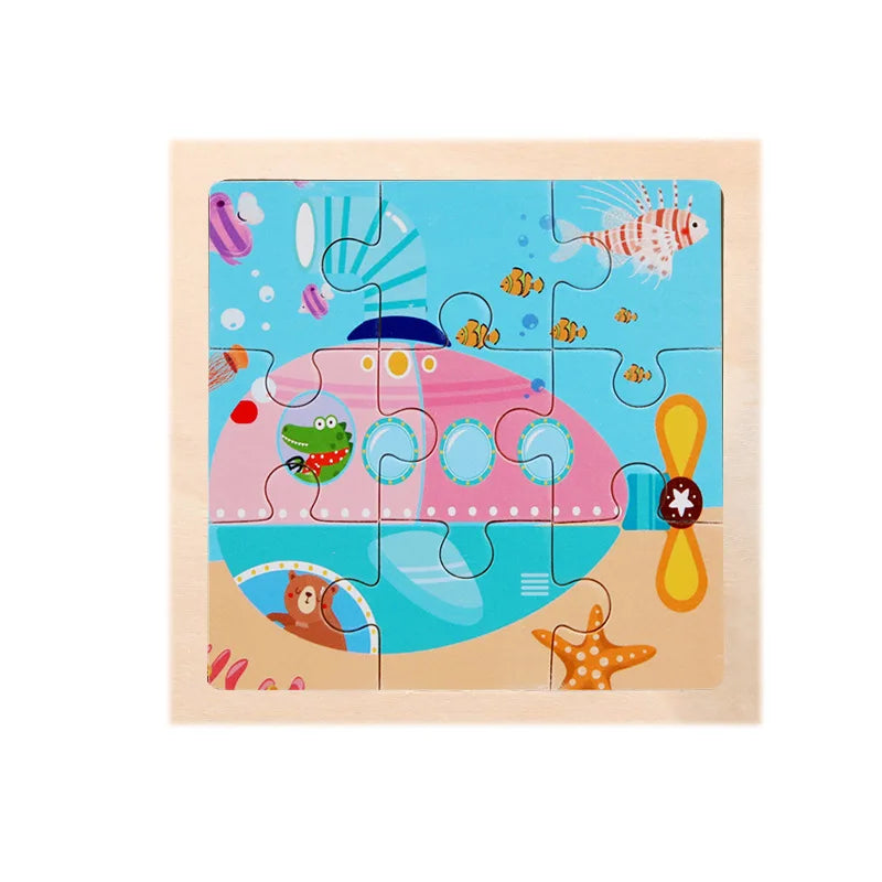 Child Animal Wooden Puzzle Montessori Cognitive Game Cartoon Traffic Tangram Educational Development Toy Baby Gift 2 3 years old