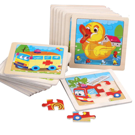Child Animal Wooden Puzzle Montessori Cognitive Game Cartoon Traffic Tangram Educational Development Toy Baby Gift 2 3 years old