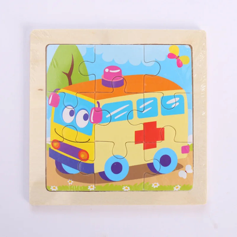 Child Animal Wooden Puzzle Montessori Cognitive Game Cartoon Traffic Tangram Educational Development Toy Baby Gift 2 3 years old