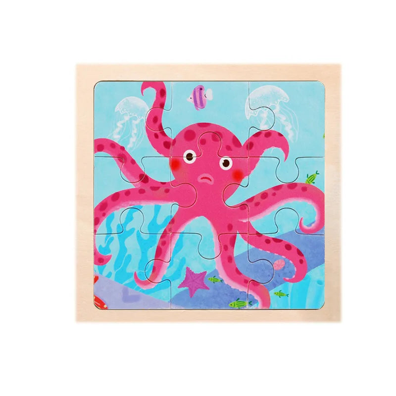 Child Animal Wooden Puzzle Montessori Cognitive Game Cartoon Traffic Tangram Educational Development Toy Baby Gift 2 3 years old