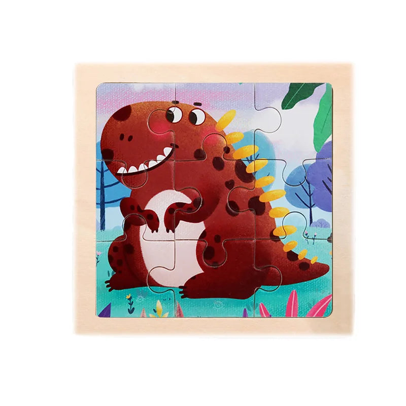 Child Animal Wooden Puzzle Montessori Cognitive Game Cartoon Traffic Tangram Educational Development Toy Baby Gift 2 3 years old