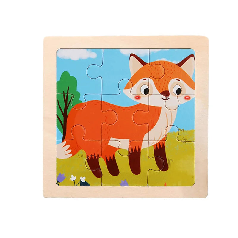Child Animal Wooden Puzzle Montessori Cognitive Game Cartoon Traffic Tangram Educational Development Toy Baby Gift 2 3 years old