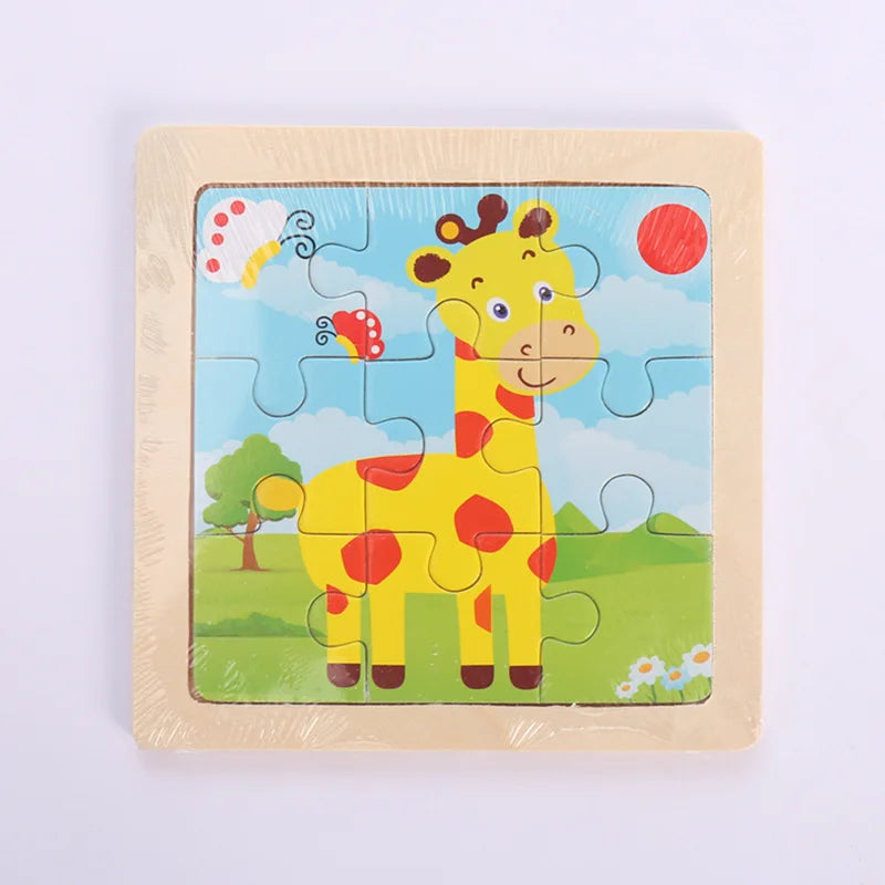 Child Animal Wooden Puzzle Montessori Cognitive Game Cartoon Traffic Tangram Educational Development Toy Baby Gift 2 3 years old