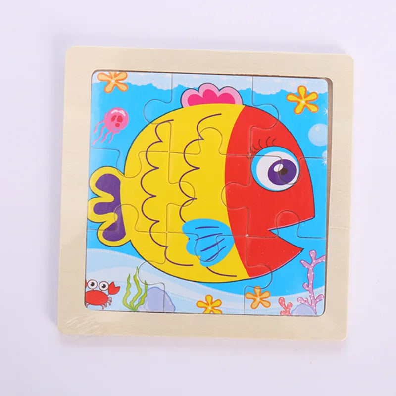 Child Animal Wooden Puzzle Montessori Cognitive Game Cartoon Traffic Tangram Educational Development Toy Baby Gift 2 3 years old