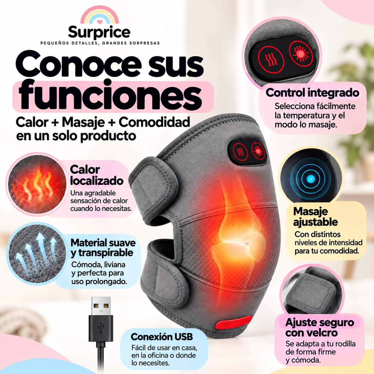 Rodillera Térmica Eléctrica con Calor y Masaje