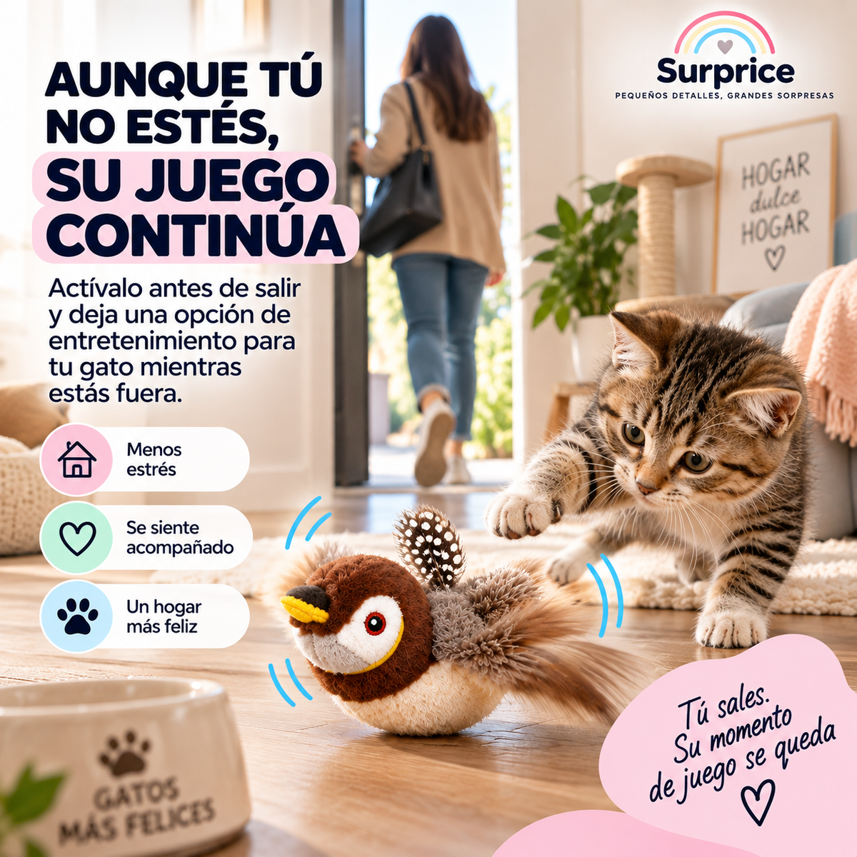Pájaro Interactivo con Sonido para Gatos