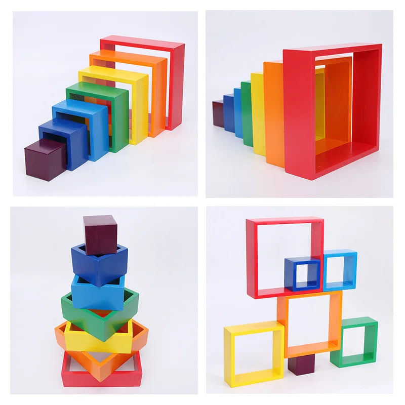 Wooden Rainbow Block Wood Stacking Toys Grimms Rainbow Building Blocks Balls Montessori Eductaional Toy Kids Rainbow Stacker