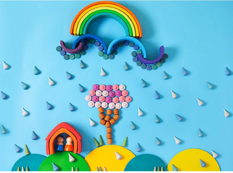 Wooden Rainbow Block Wood Stacking Toys Grimms Rainbow Building Blocks Balls Montessori Eductaional Toy Kids Rainbow Stacker