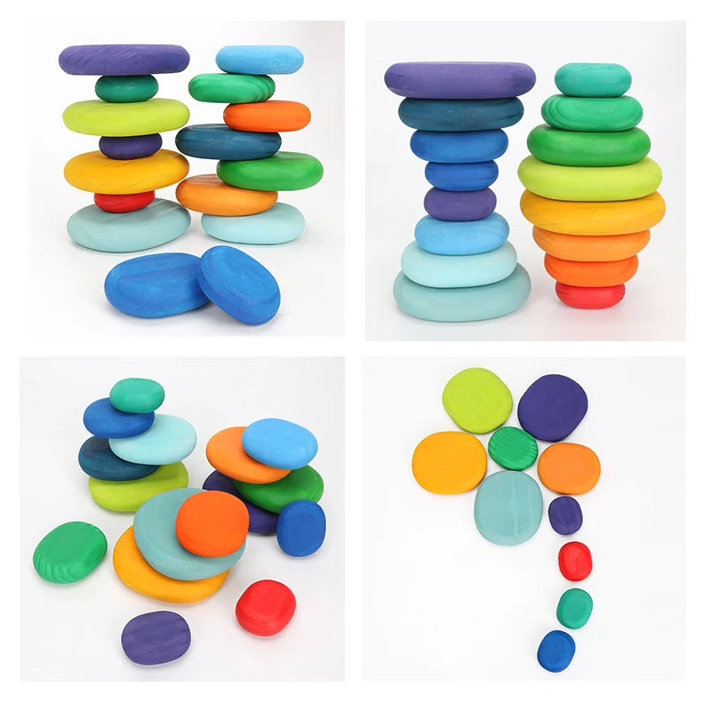Wooden Rainbow Block Wood Stacking Toys Grimms Rainbow Building Blocks Balls Montessori Eductaional Toy Kids Rainbow Stacker