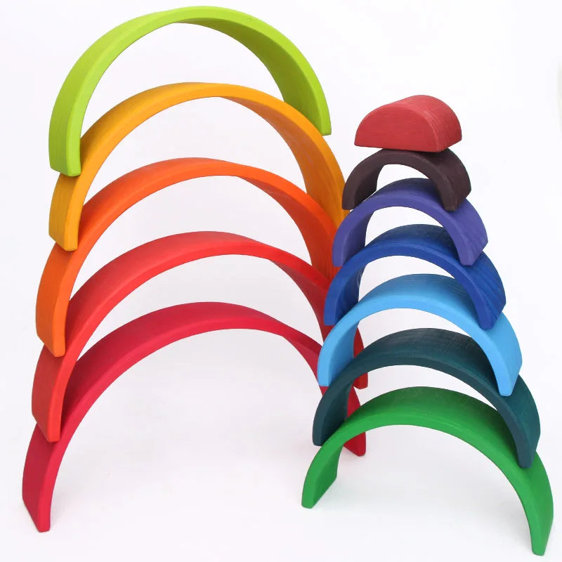 Wooden Rainbow Block Wood Stacking Toys Grimms Rainbow Building Blocks Balls Montessori Eductaional Toy Kids Rainbow Stacker