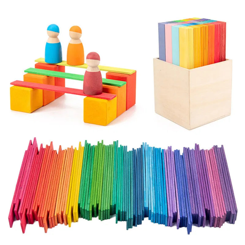 Wooden Rainbow Block Wood Stacking Toys Grimms Rainbow Building Blocks Balls Montessori Eductaional Toy Kids Rainbow Stacker