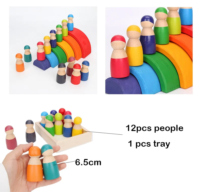 Wooden Rainbow Block Wood Stacking Toys Grimms Rainbow Building Blocks Balls Montessori Eductaional Toy Kids Rainbow Stacker