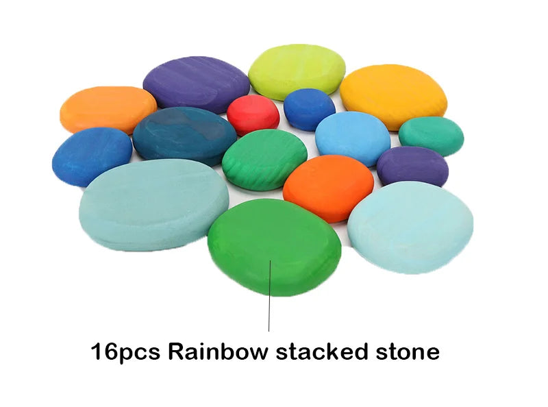 Wooden Rainbow Block Wood Stacking Toys Grimms Rainbow Building Blocks Balls Montessori Eductaional Toy Kids Rainbow Stacker