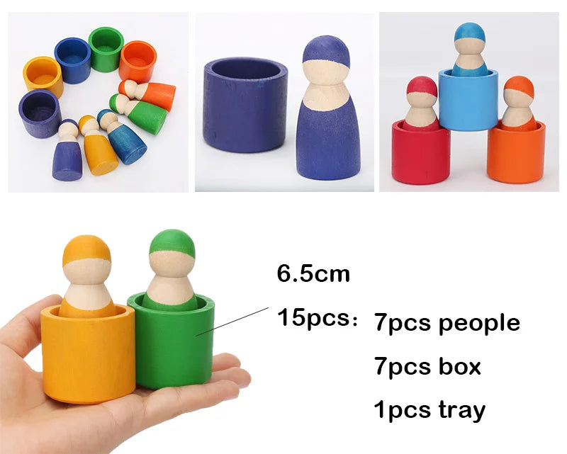 Wooden Rainbow Block Wood Stacking Toys Grimms Rainbow Building Blocks Balls Montessori Eductaional Toy Kids Rainbow Stacker