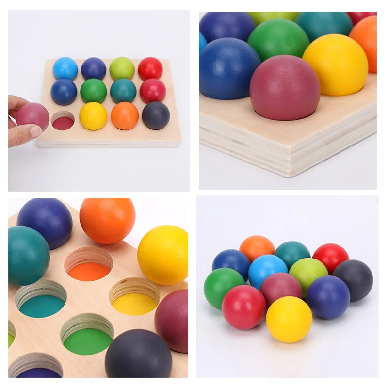 Wooden Rainbow Block Wood Stacking Toys Grimms Rainbow Building Blocks Balls Montessori Eductaional Toy Kids Rainbow Stacker