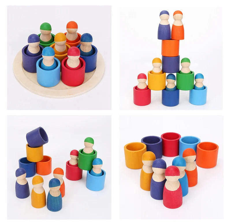 Wooden Rainbow Block Wood Stacking Toys Grimms Rainbow Building Blocks Balls Montessori Eductaional Toy Kids Rainbow Stacker