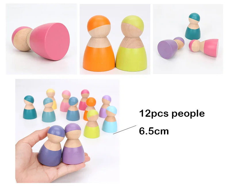 Wooden Rainbow Block Wood Stacking Toys Grimms Rainbow Building Blocks Balls Montessori Eductaional Toy Kids Rainbow Stacker