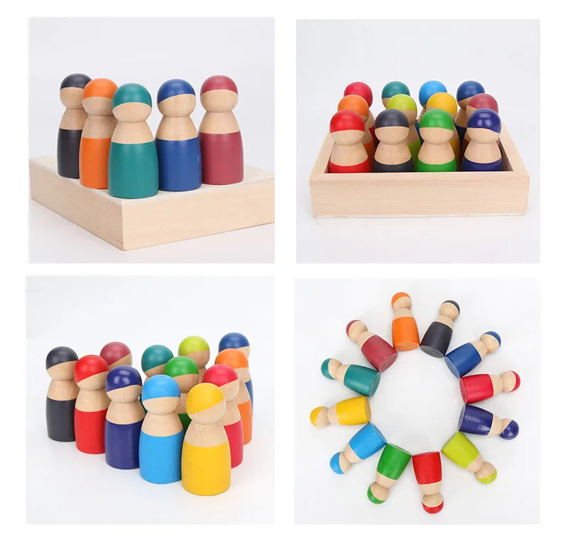 Wooden Rainbow Block Wood Stacking Toys Grimms Rainbow Building Blocks Balls Montessori Eductaional Toy Kids Rainbow Stacker