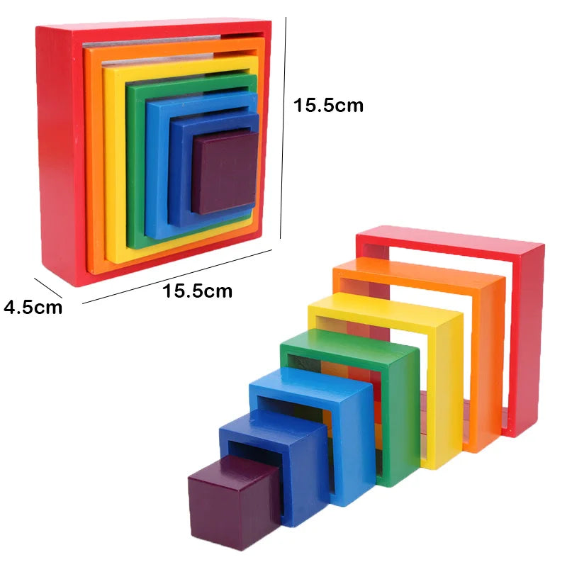 Wooden Rainbow Block Wood Stacking Toys Grimms Rainbow Building Blocks Balls Montessori Eductaional Toy Kids Rainbow Stacker