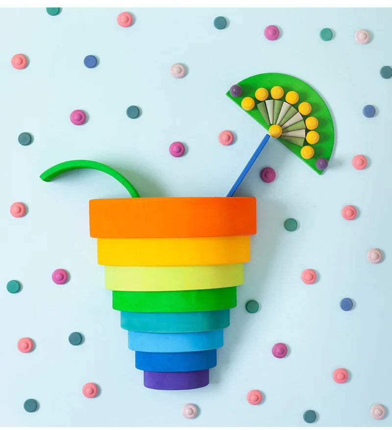 Wooden Rainbow Block Wood Stacking Toys Grimms Rainbow Building Blocks Balls Montessori Eductaional Toy Kids Rainbow Stacker