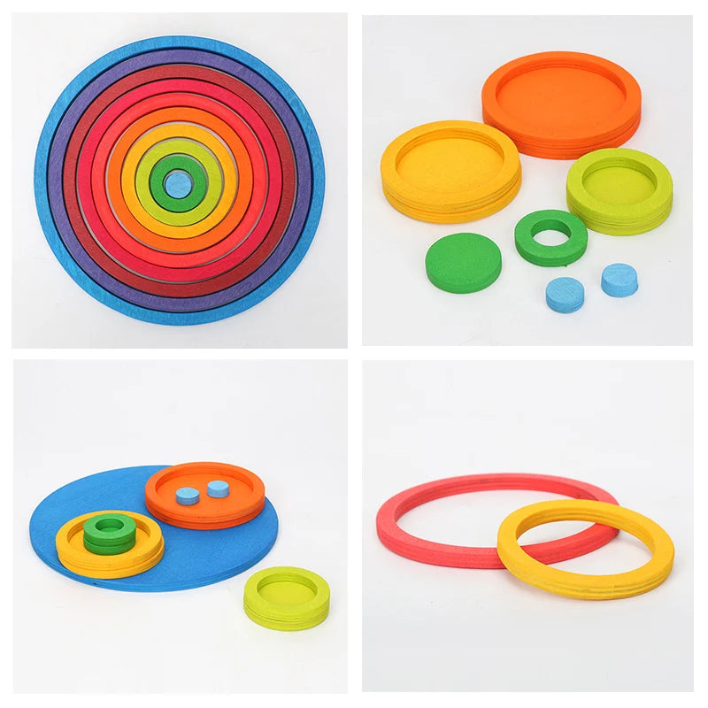 Wooden Rainbow Block Wood Stacking Toys Grimms Rainbow Building Blocks Balls Montessori Eductaional Toy Kids Rainbow Stacker