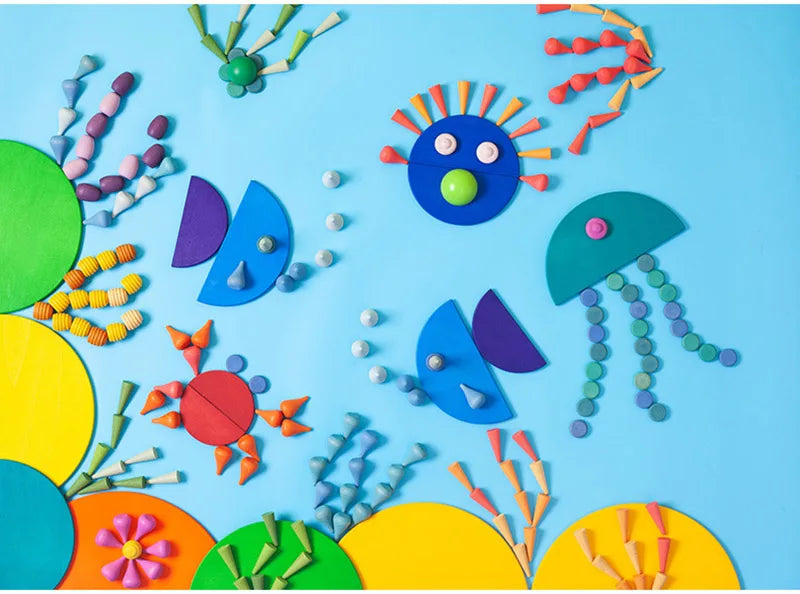 Wooden Rainbow Block Wood Stacking Toys Grimms Rainbow Building Blocks Balls Montessori Eductaional Toy Kids Rainbow Stacker