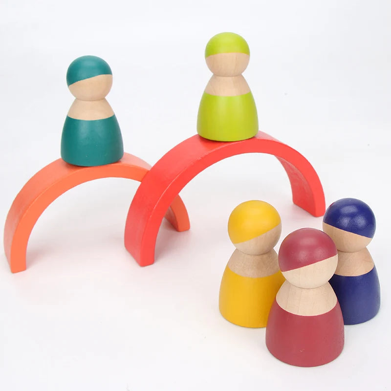 Wooden Rainbow Block Wood Stacking Toys Grimms Rainbow Building Blocks Balls Montessori Eductaional Toy Kids Rainbow Stacker