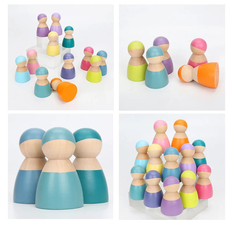 Wooden Rainbow Block Wood Stacking Toys Grimms Rainbow Building Blocks Balls Montessori Eductaional Toy Kids Rainbow Stacker