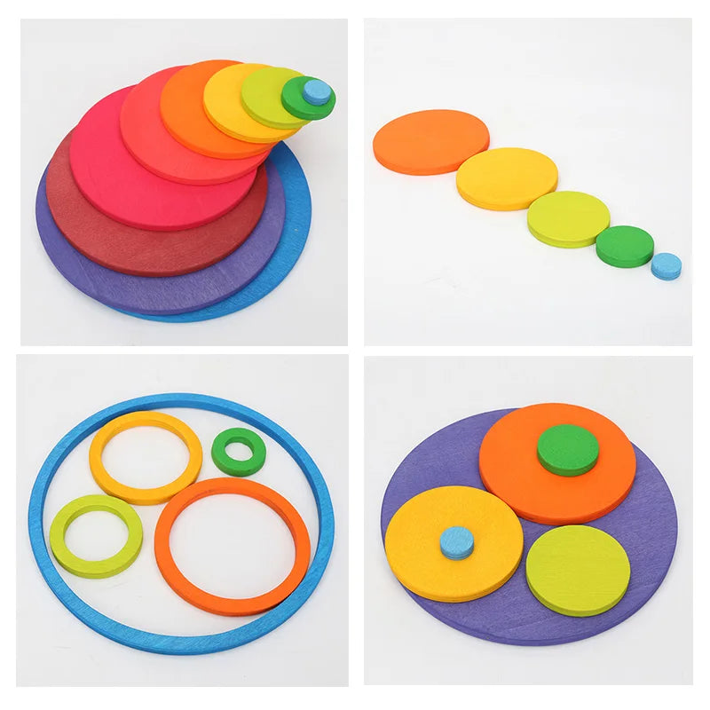 Wooden Rainbow Block Wood Stacking Toys Grimms Rainbow Building Blocks Balls Montessori Eductaional Toy Kids Rainbow Stacker
