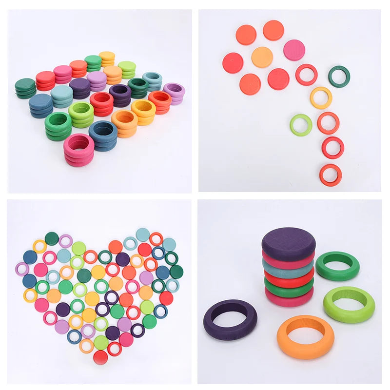 Wooden Rainbow Block Wood Stacking Toys Grimms Rainbow Building Blocks Balls Montessori Eductaional Toy Kids Rainbow Stacker