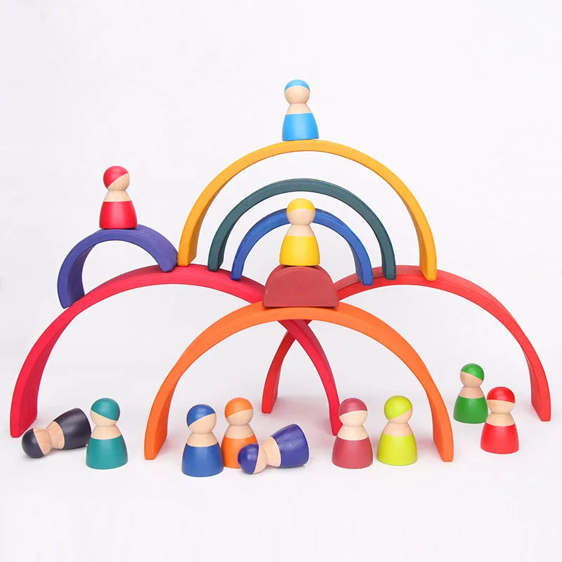 Wooden Rainbow Block Wood Stacking Toys Grimms Rainbow Building Blocks Balls Montessori Eductaional Toy Kids Rainbow Stacker