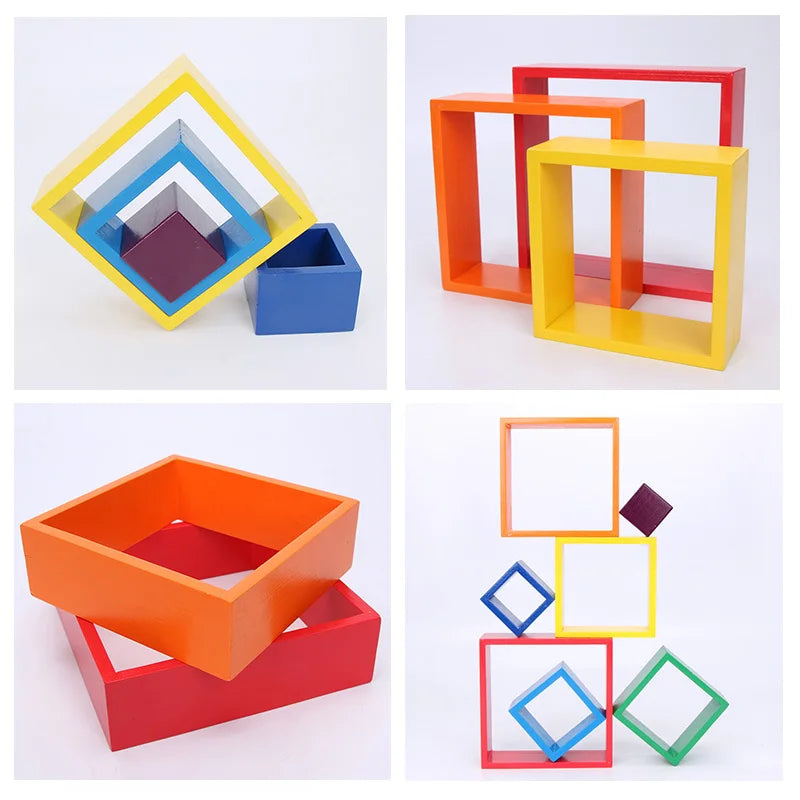 Wooden Rainbow Block Wood Stacking Toys Grimms Rainbow Building Blocks Balls Montessori Eductaional Toy Kids Rainbow Stacker