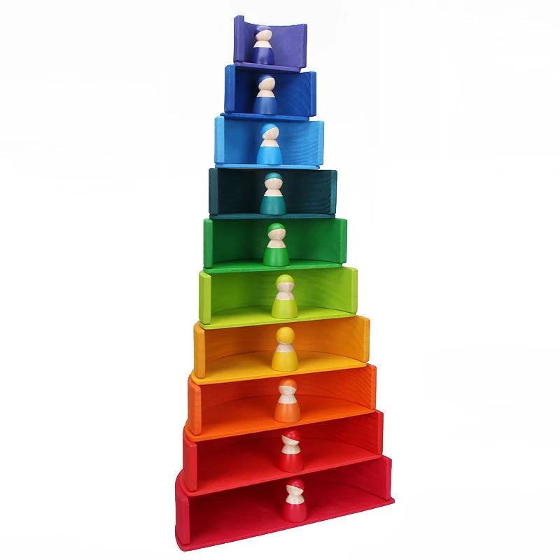Wooden Rainbow Block Wood Stacking Toys Grimms Rainbow Building Blocks Balls Montessori Eductaional Toy Kids Rainbow Stacker