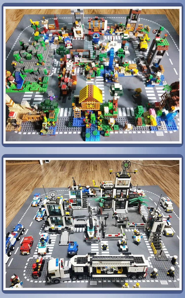 City Road Street Baseplate Straight Crossroad Curve T-Junction Building Blocks Base Plate 32*32 Compatible All Brands City