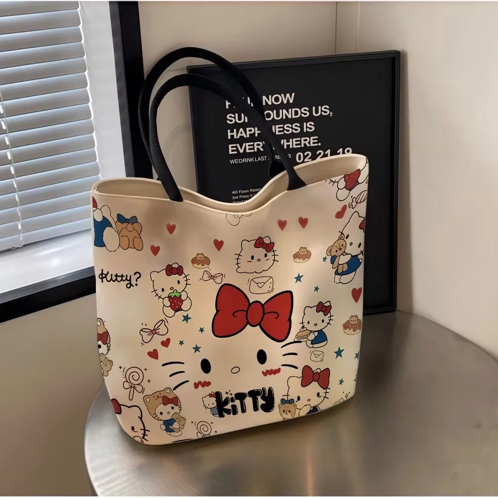 Hello Kitty Sanrio Y2k Tote Canvas Bag, Cute CanvasShoulder Bag, Cartoon Anime Handbag ForSchool Work Travel Shopping Schoolbag