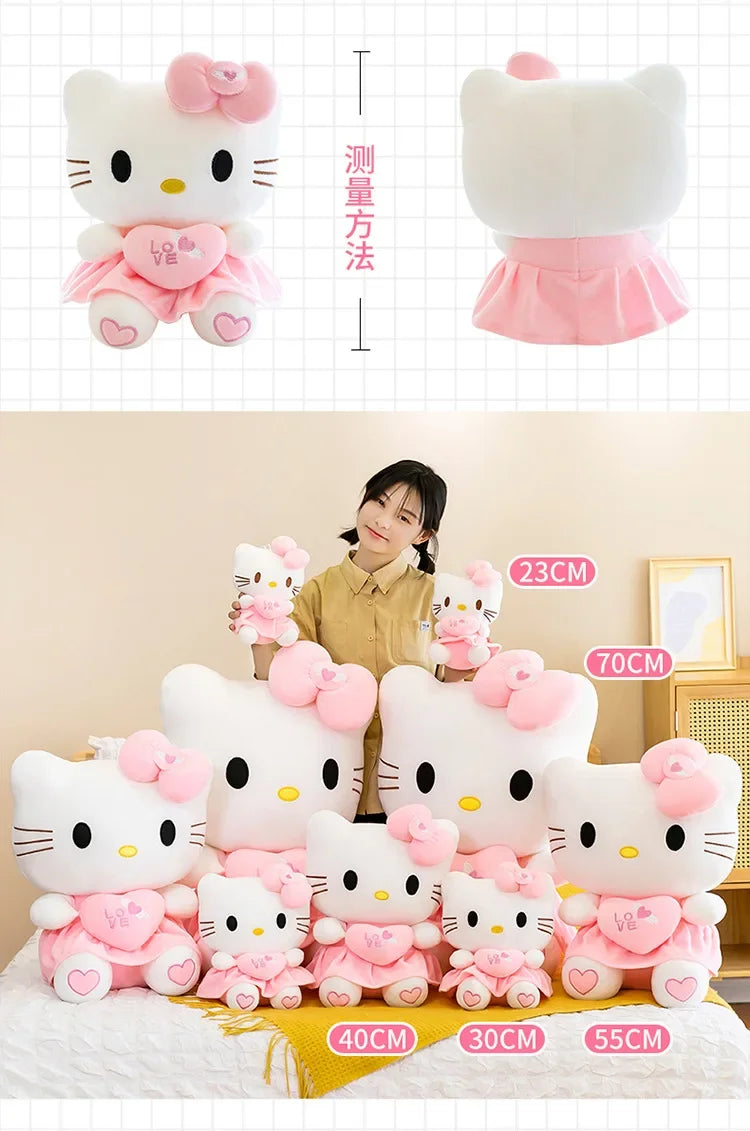 23cm Sanrio KT Cat Plush Toys Pillow Kawaii Anime KT Cat Plush Doll Soft Stuffed Cartoon Cute Pink Doll Birthday Gift For Girls