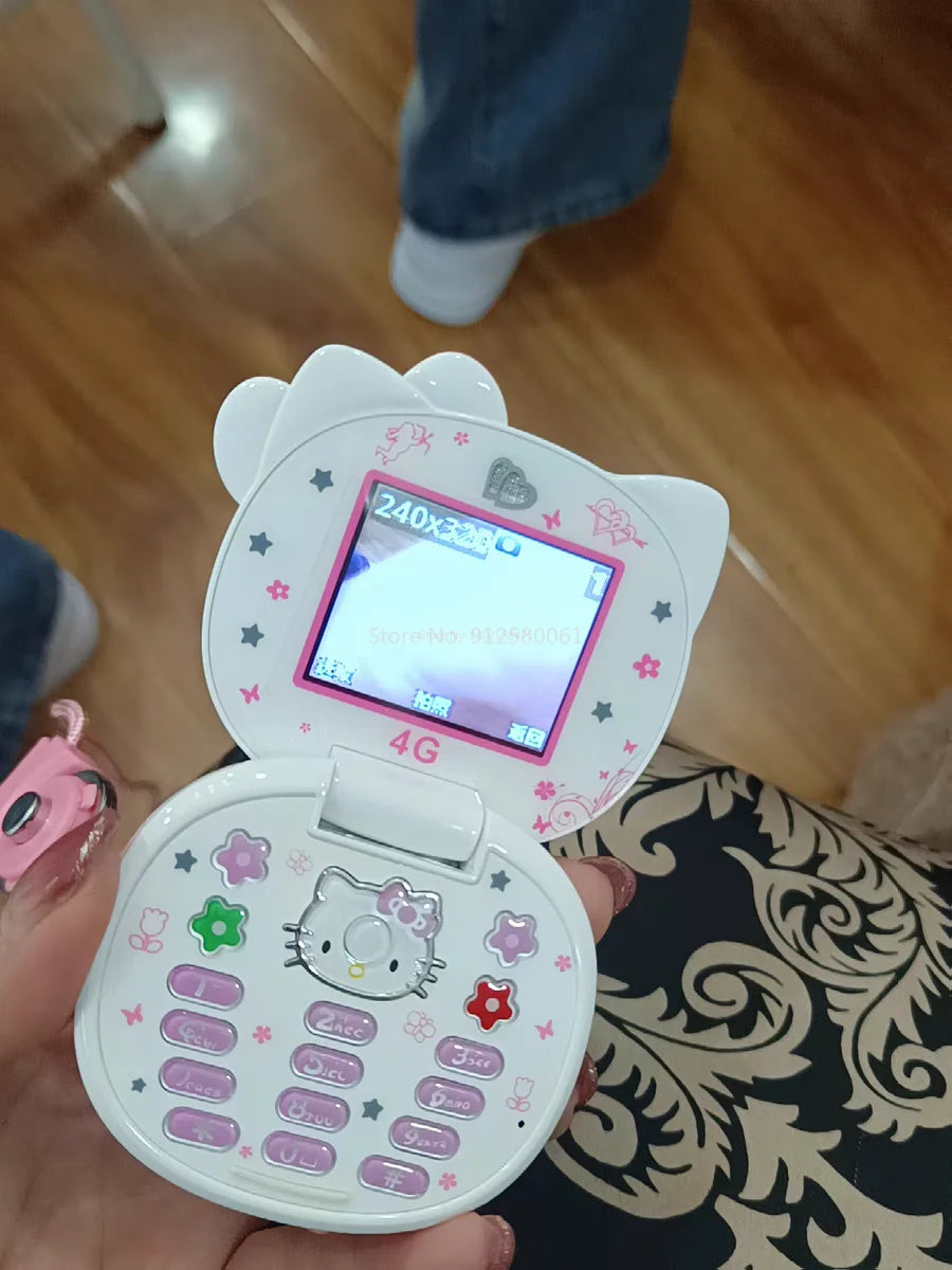 2024 Sanrio Hello Kitty Flip Phone Kawaii K688 Cartoon Kids Taiml Cute Mini Phone Birthday Fashion Girls Gifts Toys For Children