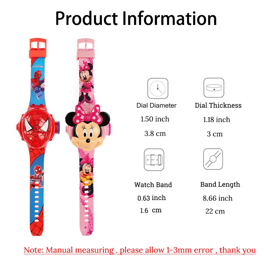 New Cartoon Mickey Mouse Minnie Projection Watch for Children Toys Spiderman Kids Watches Girls Student Gift Digital Clock