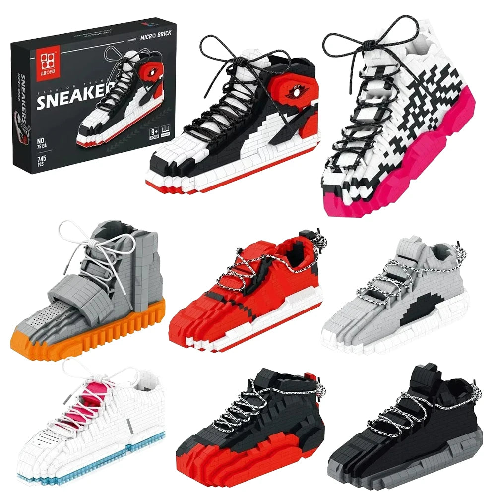 400Pcs Micro Building Block Trendy Shoe Model Youth Puzzle Assembly Toy Boys' Holiday Birthday Gift Compatible with LEGO