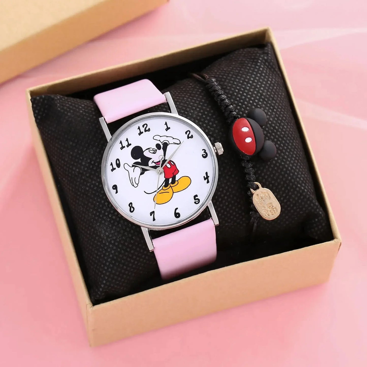 2024 Disney Mickey Mouse watch Minnie Mouse Anime Figure Children watch For Kids Boys Girls Cartoon watches Gifts Toys With Box