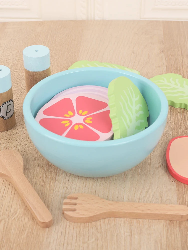 Wooden simulation vegetable salad breakfast french fries toy fruit salad popsicle house American food combination set