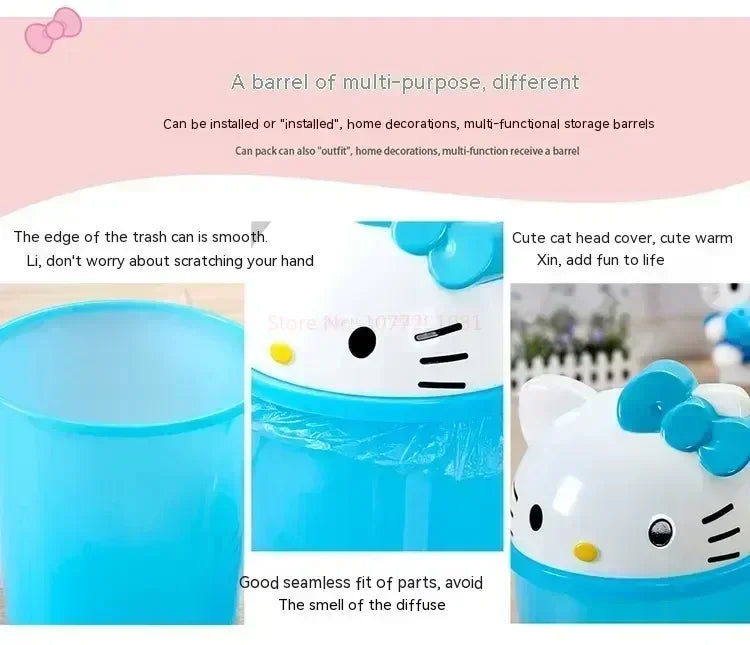 New Sanrio Hello Kitty Dustbin Trash Can Rubbish Bin Garbage Binsanrio Kawaii Trash Can Living Room Bedroom Toilet Paper Basket